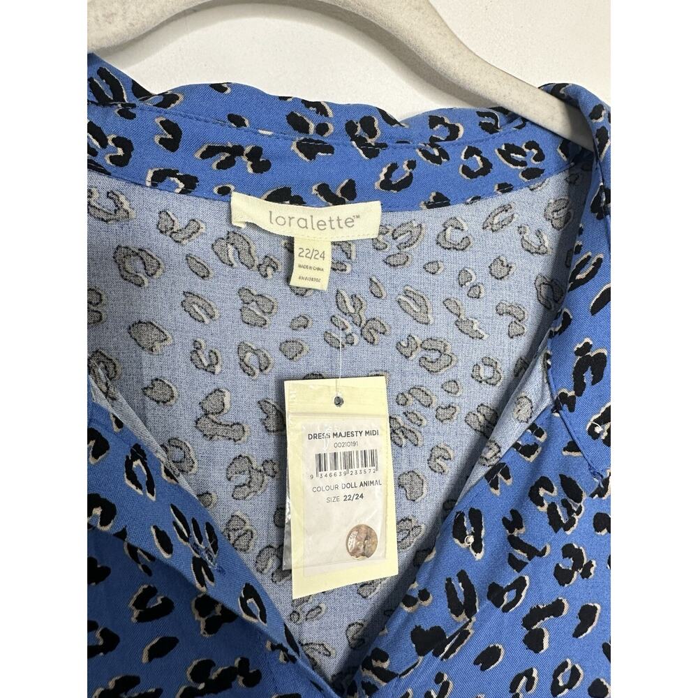 Loralette Womens Plus Majesty Animal Print Blue Midi Dress Size 22/24 NEW - Picture 3 of 6